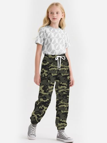 Image of Cromoncent Girls & Womens Camo Print Cargo Pants Outdoor Lightweight Jogger Baggy Pants, 6 Years - XX-Large