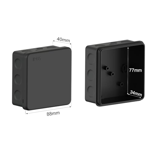 Temolink IP65 Abzweigdose Schwarz, 2 Stück Wasserdichte Klein Verteilerdose Aufputz mit Schnappdeckel, Verbesserte Gummidichtung, Feuchtraum-Verteilerdose für Außen, 88×88 mm