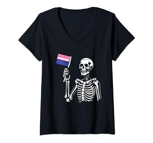 Womens Skeleton Genderfluid Pride Flag LGBT-Q Ally Men Women V-Neck T-Shirt