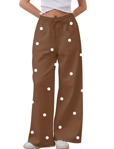 Image of MISSACTIVER Women Drawstring Striped Pants Loose Wide Leg Trousers Casual Low Waist Pants Comfy Lounge Pants with Pockets