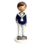 Figura de Comunión Niño Marinero para Tarta, Personalizada con Nombre y Fecha Grabados, Decoración Pastel y Recuerdo (Azul)