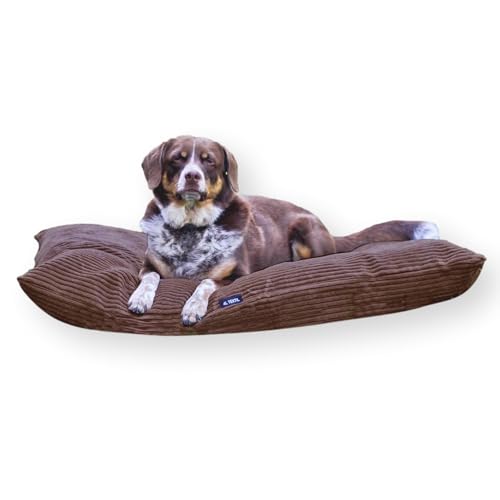 4L Textil Molly Hundekissen flauschig Cord Hundebett Grosse Hunde mit Bezug und Reißverschluss kuscheliges Hundekissen waschbar (80x60 cm, Braun)