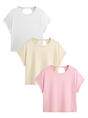 Image of RoseSeek Women's 3 Packs Open Back Tops T Shirt Criss Cross Cut Out Tee Short Sleeve Crewneck Summer Backless Tops