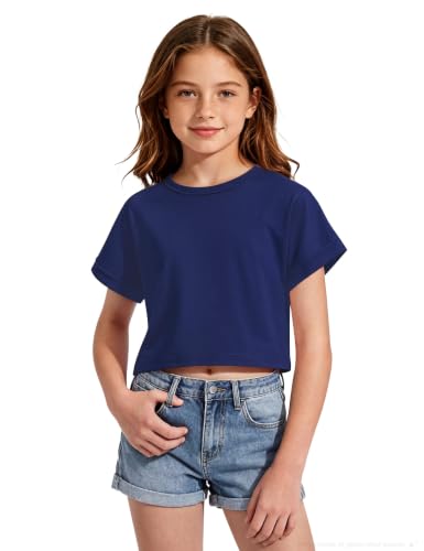 Image of Girls Crop Tops Short Sleeve T-Shirts for Girl Crew-Neck Basic Tee
