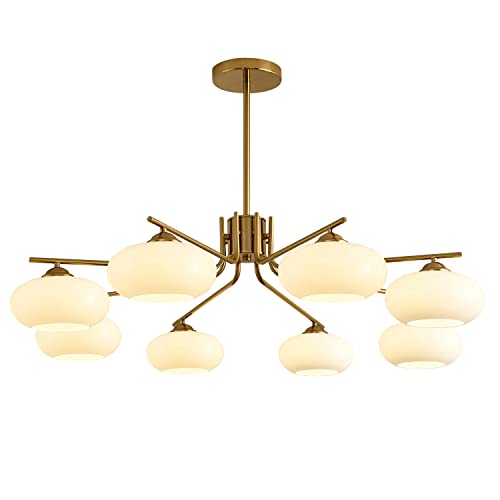 Kco Lighting 8-Lights White Glass Globe Sputnik Chandelier Mid Century Modern Gold Semi Flush Mount Ceiling Light Sputnik Chandeliers Milk Glass Ball Chandelier Kitchen Island #TOP27
