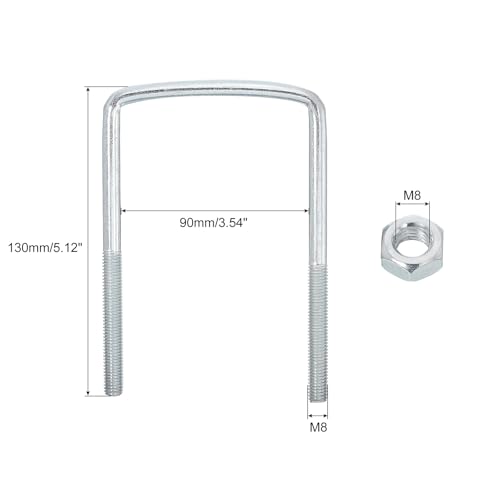 Image of uxcell Square U-Bolts, 8 Sets 90mm Inner Width 130mm Length M8 Zinc-Plated Carbon Steel U Clamp Bolt with Nuts and Plates, for Boat Trailer