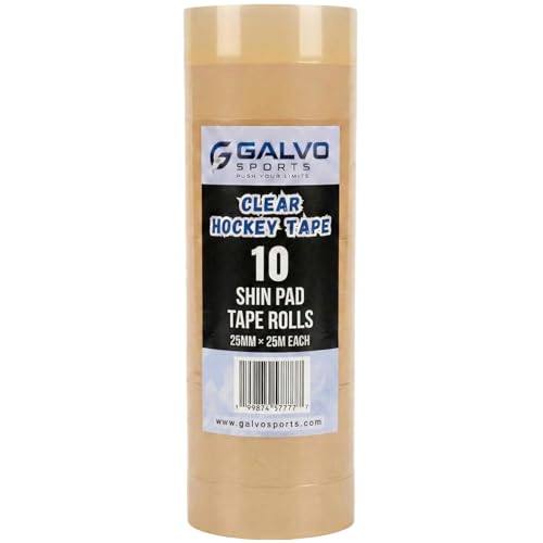 GALVO Sports Clear Hockey Tape 10 Pack, 25mm x 25m, Strong Adhesive Hockey Sock Tape for Shin Guards, No Residue, Durable Grip Tape by GALVO Sports - Used condition - US$18.23