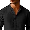 Henley Shirt for Mens UK Stand Collar Cotton Shirts Button Down Formal Shirt Long Sleeve Blouses Solid Color Classic Regular Fit Shirts Office Work Tops for Mens Daily S-XXL #5