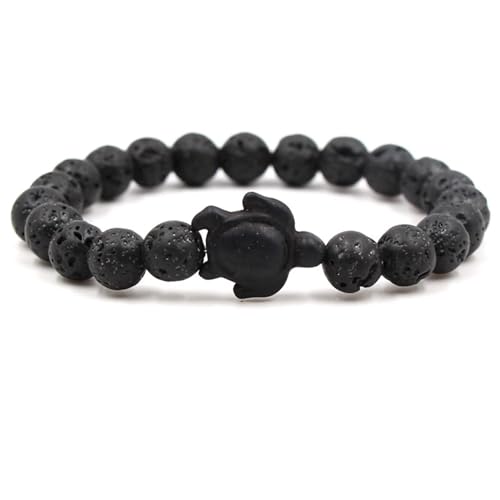 Wycian Bracciale cicret, da uomo, con perle bianche, con cristallo nero, tartaruga, 19 cm x 8 mm, elastico in pietra naturale per anniversario, 19cmx8mm, Cristallo, Roccia effusica