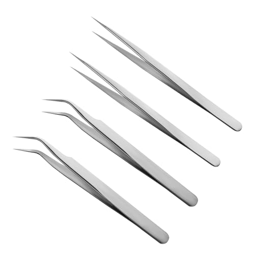 ZWWOGE 4 Pcs a Epiler Pince Cuisine Inox, 10cm droite et courbe, Professionnel Pince du Chef Pincette Culinaire de precision Pour les décorations gastronomiques