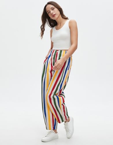 Kedera Women Rainbow Stripe Barrel Pants Casual Wide Leg Baggy Pants Mid Waist Boyfriend Y2k Trousers4