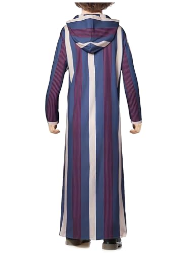 WSPLYSPJY Boys Muslim Thobe Striped Maxi Kaftans Kids Hooded Long Sleeve Arab Gown Islamic Robe3