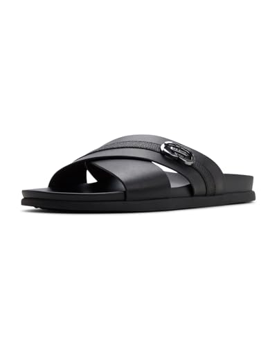 ALDO Men's Mendel Leather Cross-Strap Sandal, Black, 10