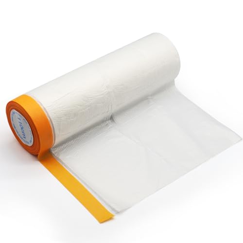 Image of Pre-Taped Masking Film Protection Covering with Adhesive Tape for Automotive Covering Paint Masking or Home (3.61 * 31.17Ft, Transparent)