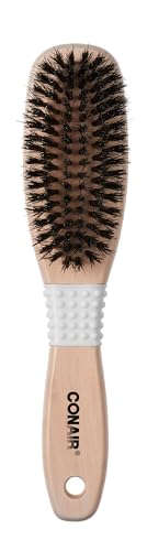 Conair Boar Bristle Hair Brush for Women Natural Wood Handle Styling Brush for Sleek Slick Back Hair Reduces Frizz Adds Shine Smooths & Detangles All Hair Types