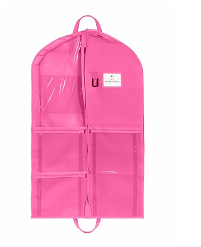 Kendall Country Hanging Garment Bag for Dance Costumes, Cheer Uniforms & Pageant Dresses, Multiple Clear Pockets, Carrying Straps, Front & Side Zippers - 40 inch, Hot Pink