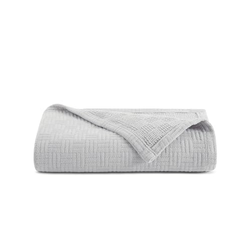 Arkwright Basket Weave Twin Blanket - 100% Ringspun Cotton All Season Blankets, Luxury Hotel Quality, Soft on Skin, Breathable, 300 GSM for Bed, Sofa, and Chair, 68 X 90 in, Grey
