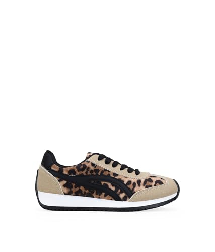 BOSANOVA Zapatillas Deportivas para Mujer con Diferentes Cortes y Suela Plana Dentada. Cierre con Cordones. Calzado para Mujer Leopardo 37