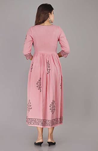 Image of TARANJAL Women's Rayon Anarkali Hand Block Printed Kurti
