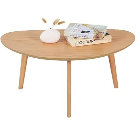 FIRMINANA Small Oval Coffee Table Mid Century Modern for Living Room Center Minimalist Display Coffe Table,Nature Wood,18.9" D x 33.47" W 15.75" H Cover