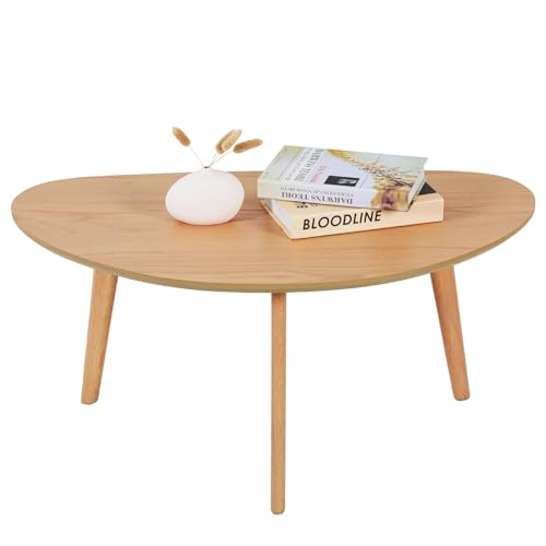 FIRMINANA Small Oval Coffee Table Mid Century Modern for Living Room Center Minimalist Display Coffe Table,Nature Wood,18.9″ D x 33.47″ W 15.75″ H