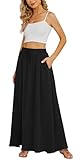 Yincro Women's Flowy Maxi Skirt Summer Pleated High Waisted Casual Long Skirts with Pockets (Black, XL)