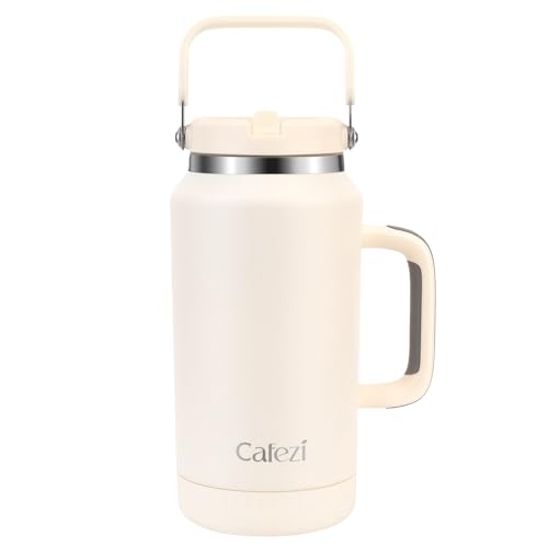 64 oz Leak-Proof Insulated Tumbler with Flip Straw Lid - Sweat-Free, Top and Side Handle, Anti-Slip Silicone Base, Iced for 34 Hours - Water Jug for Hiking, Fitness, Office, Travel, Home