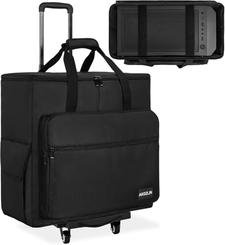 AKOZLIN Rolling PC Carrying Case Desktop Gaming PC Tower Travel Case with Wheels for Computer, Keyboard, Cable and Mouse Black