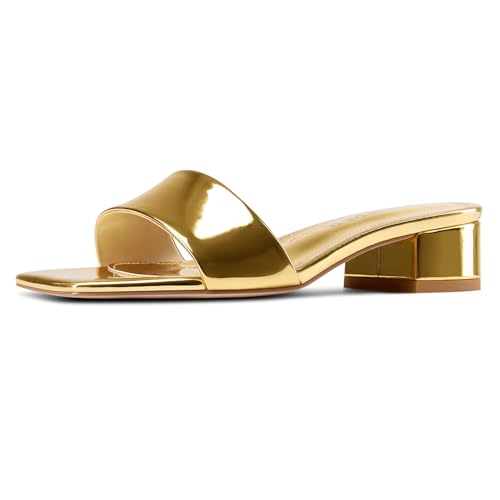 Image of TNYNFBEB Womens Chunky Block Low Heel Open Square Toe Sandals Mules Shoes Slip-on Prom Party Dress Patent Leather 1.4 Inches Heels