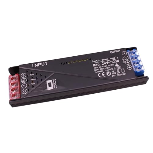 Alimentatore Trasformatore 24V 300W, Dimmerabile con Pulsante NO (10-100%), Memoria e Spegnimento Soft, 2 Uscita Per Striscia Led, Push Dimmer Integrato, Funzione Deviatore e Invertitore, 182×50×25mm