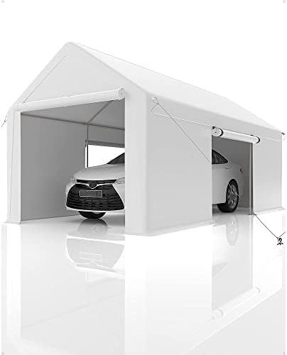 CuisinSmart Carport 10'x20' Heavy Duty Steel Canopy Height Adjustable & Portable Garage with Roll-up Ventilated Side Doors for Truck Boat Car Port, Party, Equipment Placement, Green