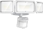 LEPOWER Battery Powered LED Flood Light Outdoor,1500LM Motion Sensor Security Lights, IP65 Waterproof,Wireless Flood Light Battery Operated,3 Head Motion Detector Light for Garage,Yard,Porch(White)