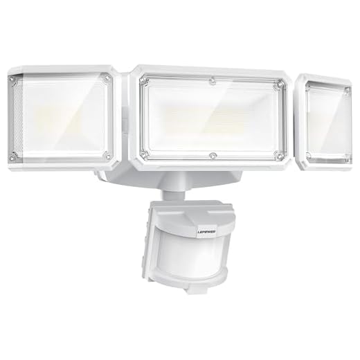 LEPOWER Battery Powered LED Flood Light Outdoor,1500LM Motion Sensor Security Lights, IP65 Waterproof,Wireless Flood Light Battery Operated,3 Head Motion Detector Light for Garage,Yard,Porch(White)