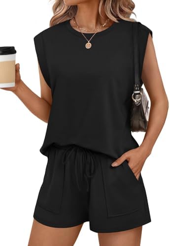 RUBZOOF Two Piece Sets for Women Summer Cap Sleeve Lounge Short S...