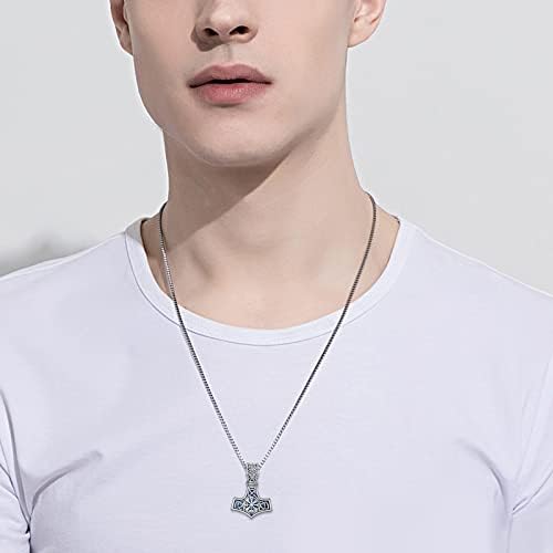 URONE Viking Thor's Hammer Pendant Necklace Sterling Silver Celtic Knot with Abalone Shell Mjolnir Nordic Christmas Birthday Viking Jewellery Gift for Men