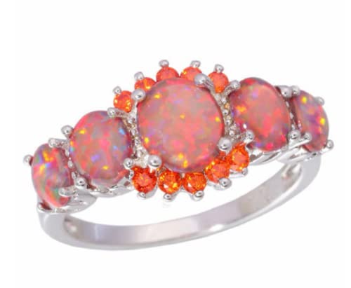 Awmnjtmgpw 925 Sterling Silver Diamond Ring Oval Cut Pomegranate Orange Natural Five Oval Rings Exquisite Women's Diamond Ring Proposal Wedding Engagement Diamond Ring Size (6-10) (Size 9)3
