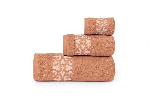 BLUME HOME Juego de Toallas de Baño de Algodón, 3 Piezas, 30x50/50x100/100x150 cm 455g/m², 14 Colores Disponibles (Tijolo)