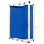 SWANCROWN Lockable Notice Board 670x500mm, Tamperproof Display Pin Board for Office Commerce School Home, Blue Felt (PIN 4xA4)