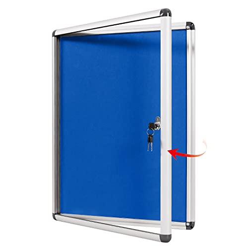 SWANCROWN Lockable Notice Board Tamperproof Enclosed Display Board for Home Office School,Wall-Mounted,Blue Fabric,26x20inch(4xA4)