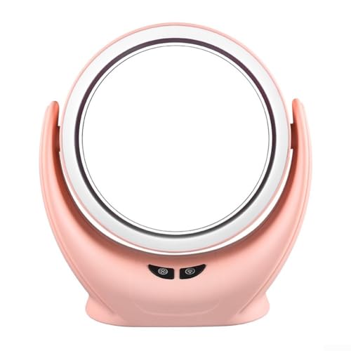 Espejo de maquillaje combinado con ventilador y luz, diseño tres en uno, espejo giratorio, carga USB, ventilador de cinco aspas para una salida de viento constante y equilibrada (rosa)