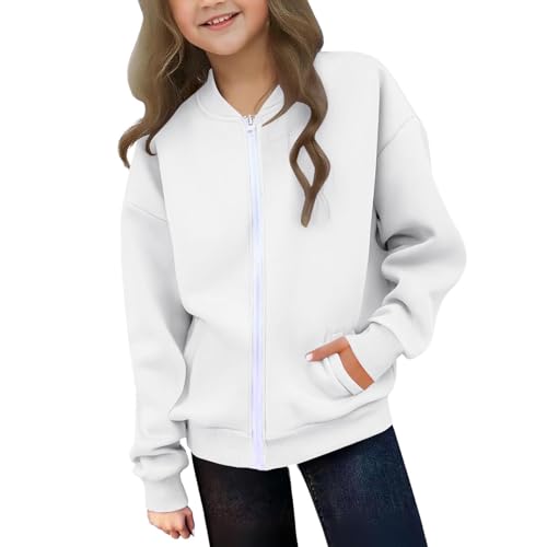 Girls Full Zipper Sweatshirt Jacket Long Sleeve Outwear Casual Loose Jackets Solid Color Sweat Shirts Preppy Clothes