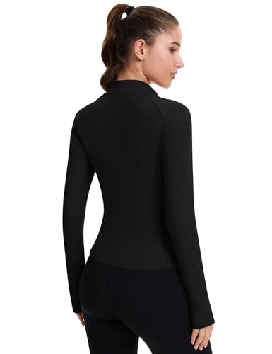ZHENWEI Workout Jackets for Women Full Zip Up Cropped Athletic Long Sleeve Lightweight Slim Fit Running Tops with Pockets2