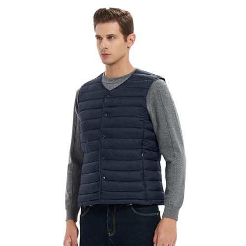 Foweknow Daunenweste Herren Leichte Dünne Steppweste Ärmellos Warm Winterjacke Elegant Ohne Kragen Pufferweste Mit Stehkragen Bequeme Thermo Pullover V Ausschnitt Business Arbeitsweste