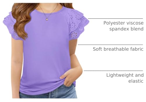 Image of Haloumoning Girls Ruffle Sleeve T Shirts Summer Short Sleeve Casual Cute Crewneck Tops Tees 5-14 Years