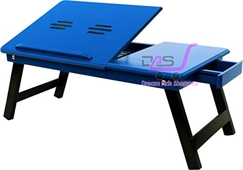 Dream Arts Shoppee Laptop Table Adjustable Foldable with i ped Stand/Mobile Stand One Drower (Blue & Black)