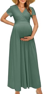 OUGES Maternity Maxi Dress Wrap Baby Shower Pregnancy Dresses for Photoshoot Maternity Outfits Summe...