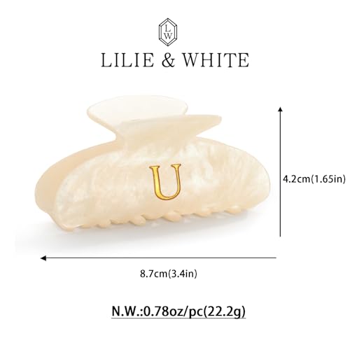 Image of LILIE&WHITE Acrylic Letter Hair Clips For Women Stylish U Initial Hair Claw Alphabet Hair Clip Fashion Glitter Monogram Claw Clip Elegant And Durable Hair Accessory Large Hair Clips U