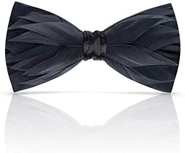 Lanzonia Feather Bow Ties for Men Handmade Black Bowtie for Wedding Dating