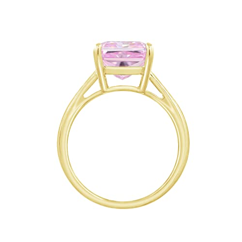 Sterling Silver Pink Solitaire Ring | 14K Gold Plated Engagement Ring for Women | Heart, Pear, Princess, or Round Cut CZ Simulated Diamond3