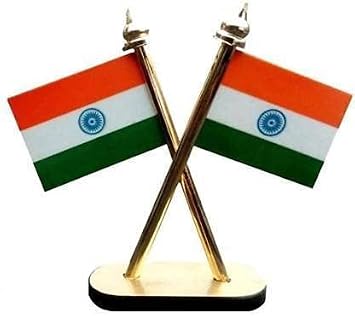 Indian Flag Dashboard Stand - Patriotic Green, White, Deep Saffron - Small - Car, Office, Home Decor